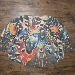 Amma Y2K Graffiti Print 3/4 Sleeve Shirt Size S